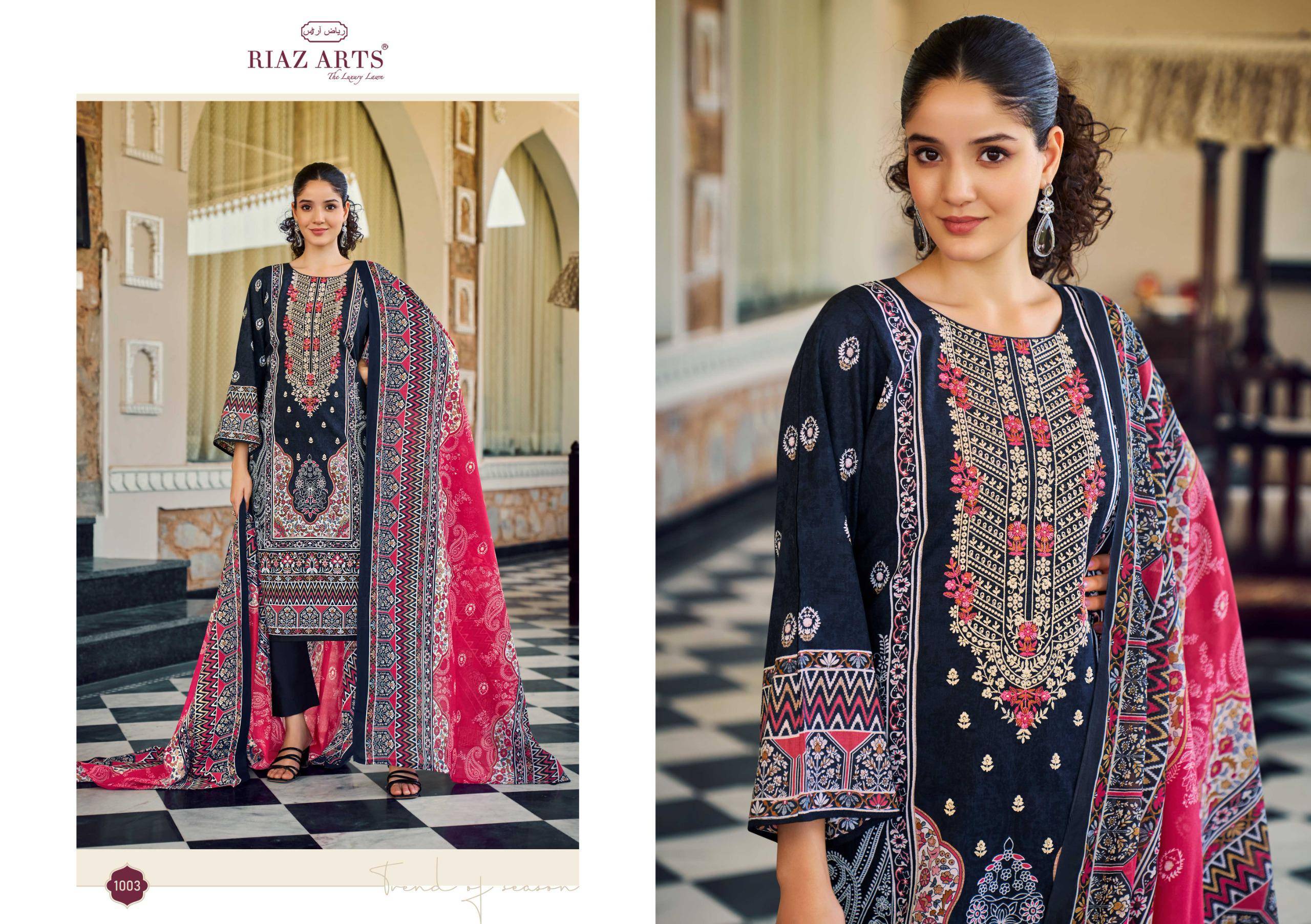  MUSAFIR vol-31 BY RIAZ ARTS PRINTS 1001 TO 1008 SERIES Pakistani Stylish Embroidered cotton camric Dresses At Wholesale Price